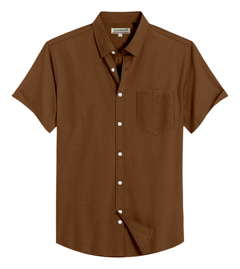 Brown Cotton Solid Half Sleeves Shirt