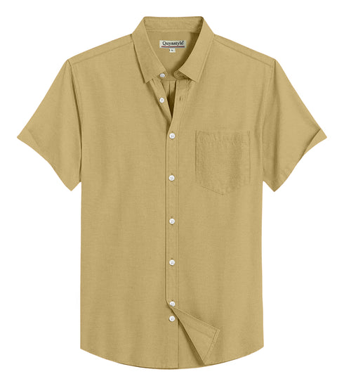 Camel Cotton Solid Half Sleeves Shirt