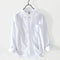 White Chinese Collar Linen Slub Cotton Shirt