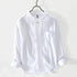 White Chinese Collar Linen Slub Cotton Shirt