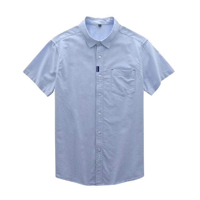 Sky Blue Solid Short Sleeve Button up Shirts for Men - Tailored Slim Fit Cotton Dress Shirts main image 1