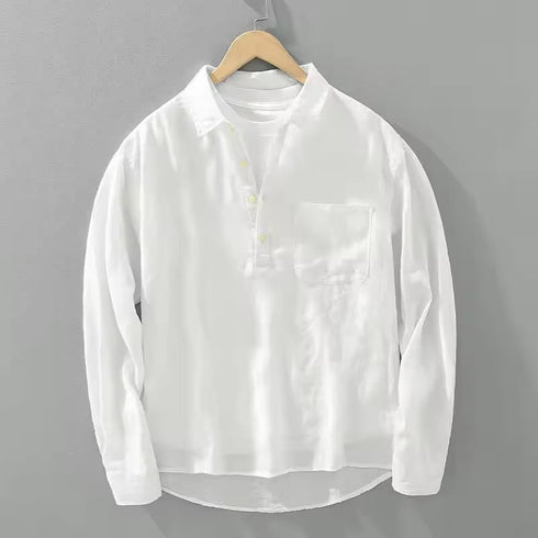 White Cotton Linen Full Sleeves Regular Fit Kurta Shirts