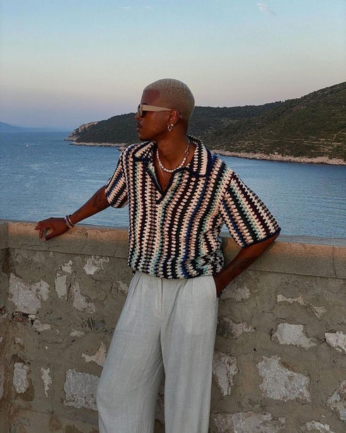 Multicolor striped crochet Men's Polo T-Shirt