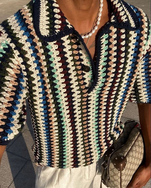 Multicolor striped crochet Men's Polo T-Shirt