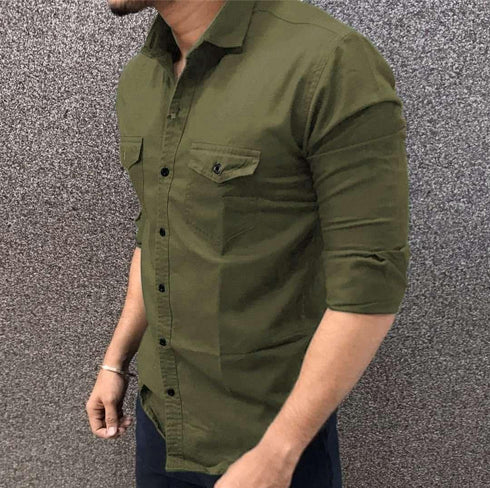 Men's Cargo Stylish Cotton Solid Slim Fit Full Sleeves Shirt